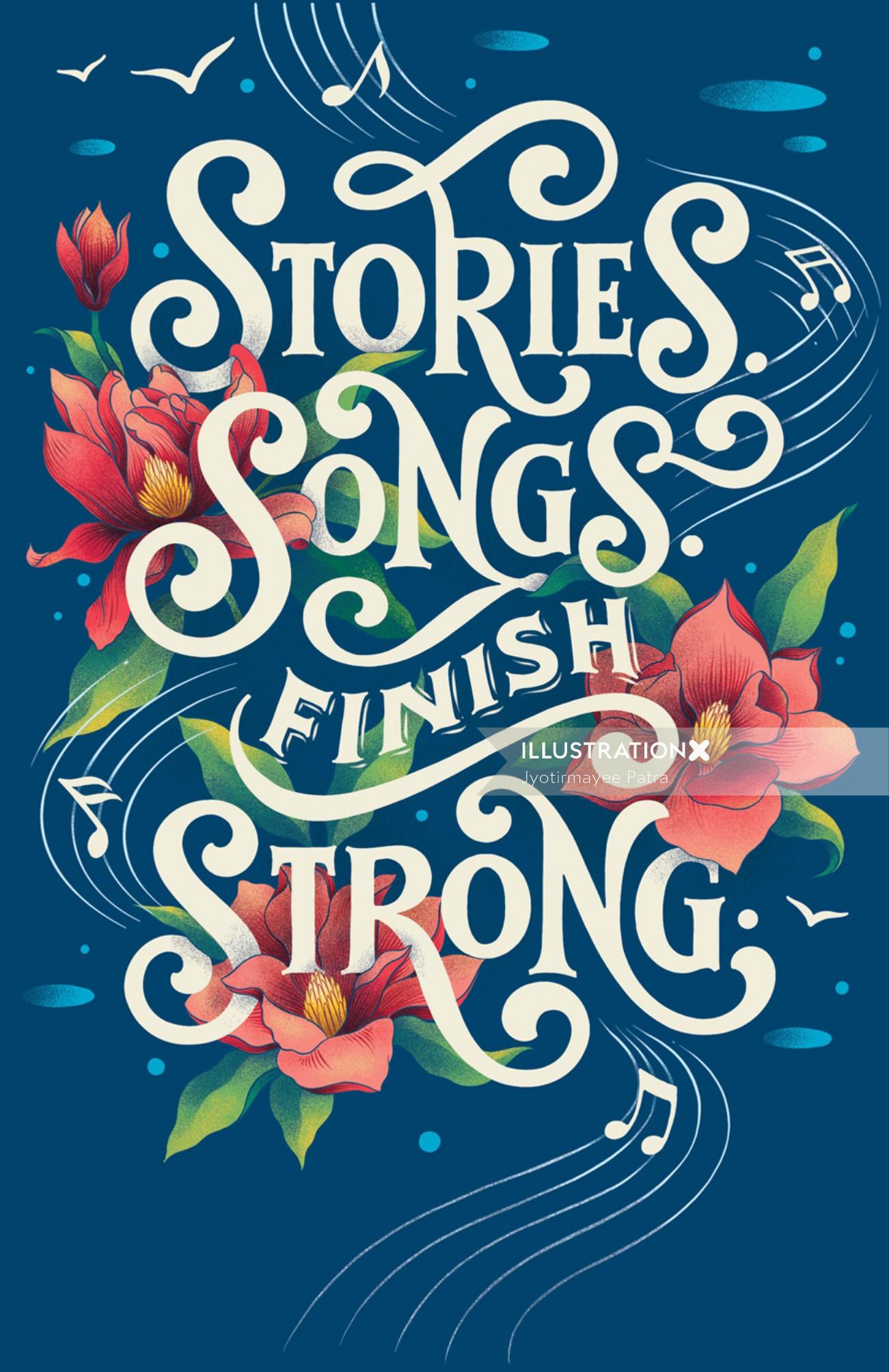 Stories Songs Finish Tipografía fuerte para el evento de recaudación de fondos con sede en Oregon.