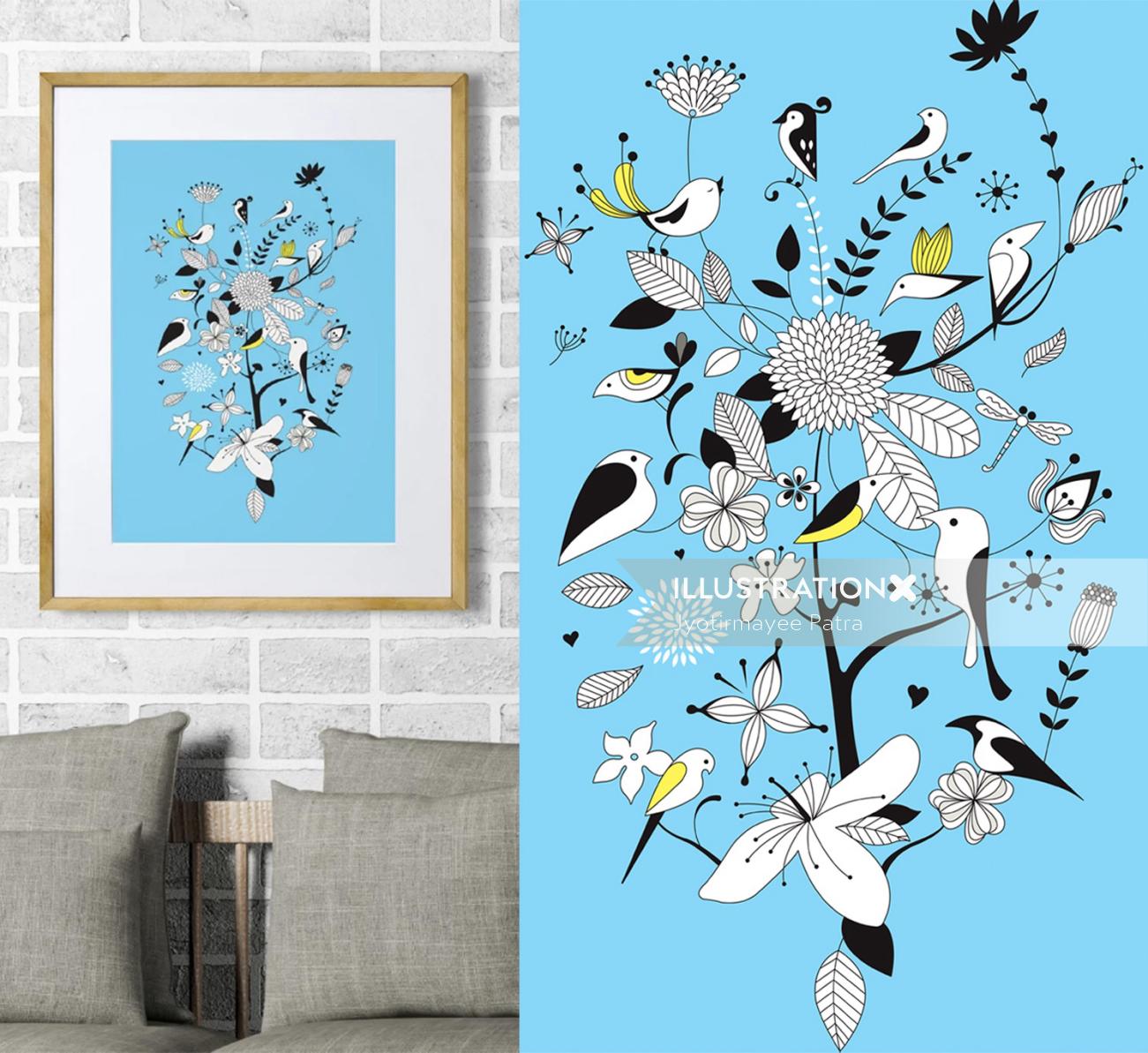 Art graphique des oiseaux et des branches