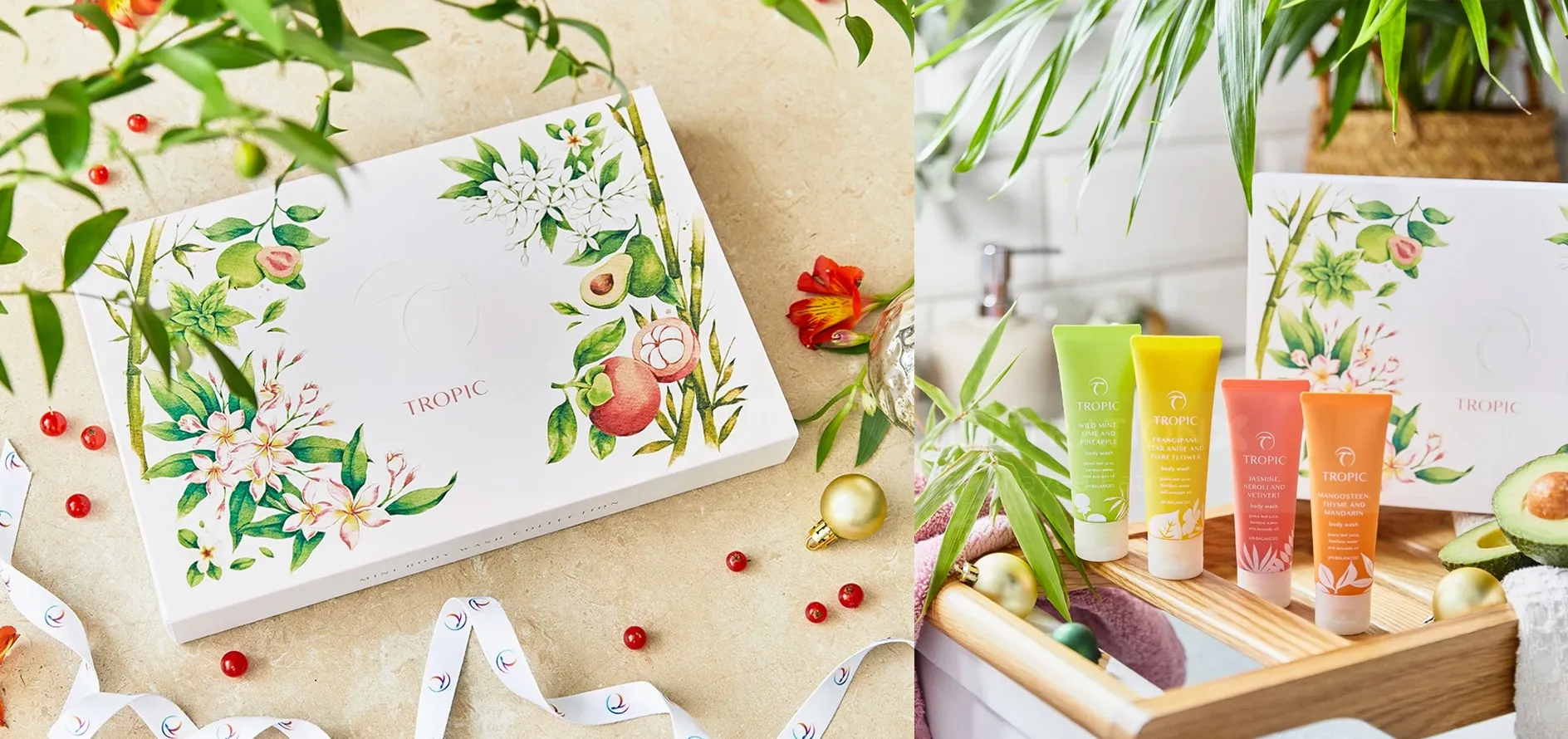 Tropic Skincare 2021 holiday packaging illustration set