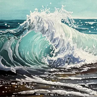 Ocean wave crashing with splashes over dark sandy shore