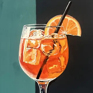 Iced orange cocktail in a wine glass with a straw and orange slice