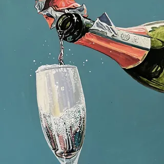 Champagne bottle pouring sparkling wine into a glass with bubbles