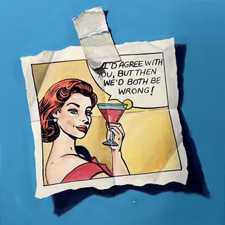 Pop art woman holding cocktail with speech bubble quote