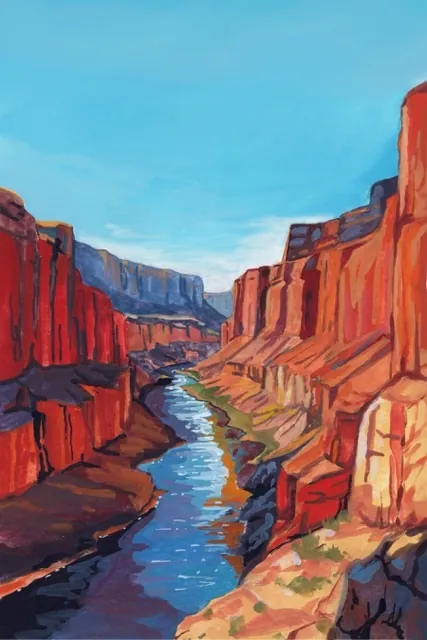 Paisaje de cañón colorido con río que fluye entre acantilados de roca roja por KE Birch