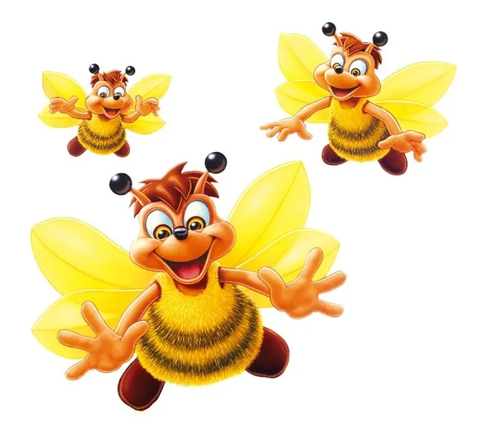 Three happy cartoon bees with yellow wings by Kai Klimiont