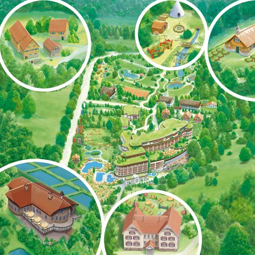 Detailed map of resort complex with multiple buildings and landscape by Kai Klimiont