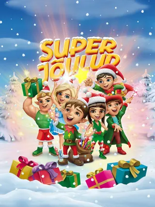 Holiday elves holding gifts in snowy scene by Kai Klimiont