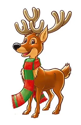 Cartoon reindeer wearing red and green scarf by Kai Klimiont