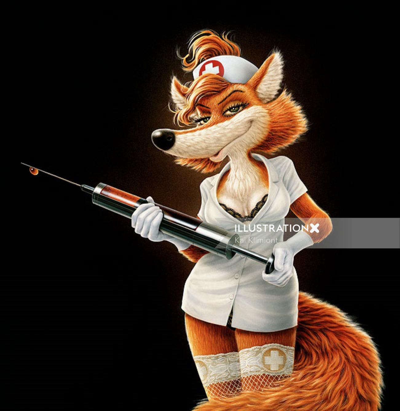 Cartoon & Humour sexy fox as a nurse
