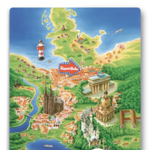 Colorful illustrated map of central Europe with castles and landmarks by Kai Klimiont