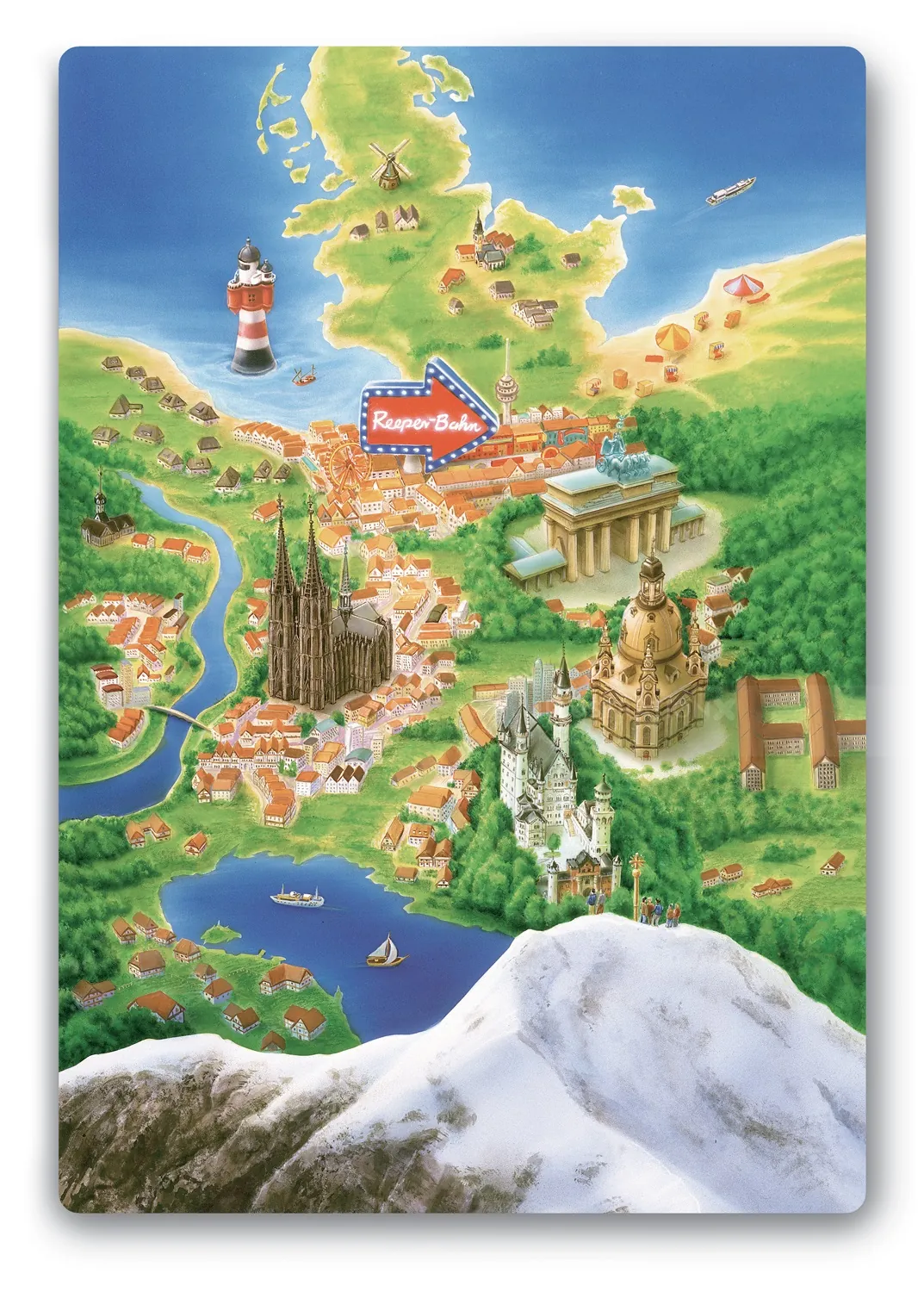 Colorful illustrated map of central Europe with castles and landmarks by Kai Klimiont
