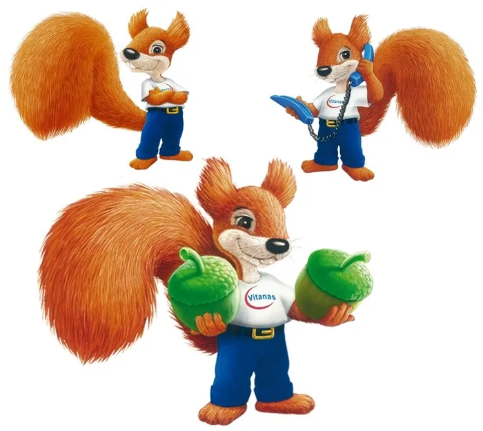 Anthropomorphic squirrels with big tails holding green objects by Kai Klimiont