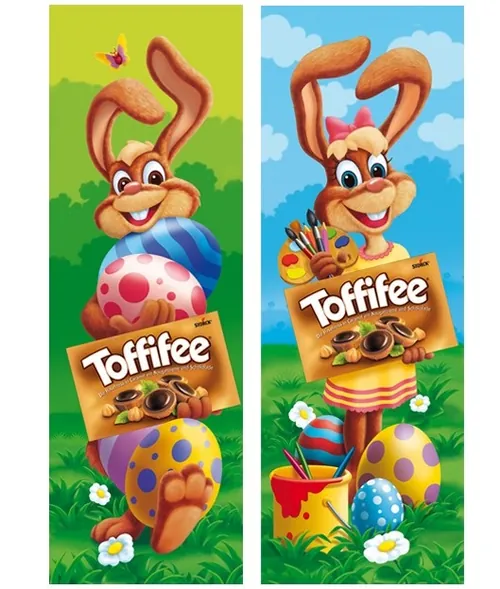 Easter bunnies holding Toffifee chocolate boxes by Kai Klimiont