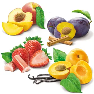 Fresh peaches, plums, strawberries, apricots, cinnamon, and vanilla pods by Kai Klimiont