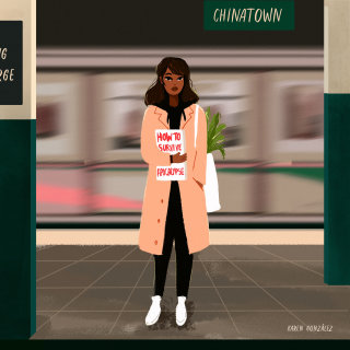 Animação Gif de garota na estação de trem