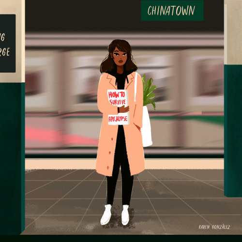 Gif animation de fille à la gare