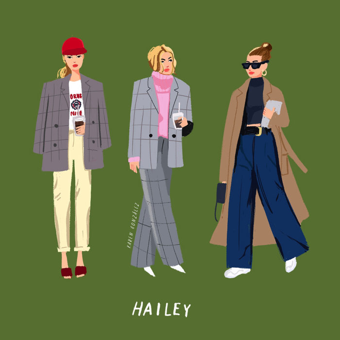 Illustration of Hailey fashion outfits