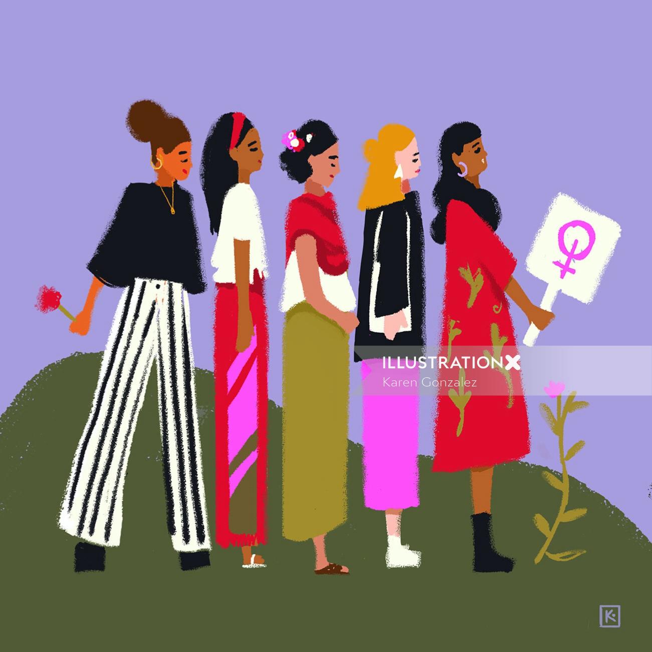 Mexican women illustration for Vogue Mexico Magazine