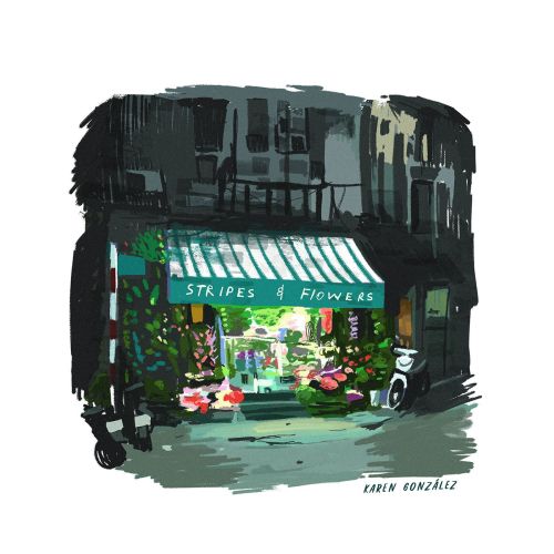 Stripes and Flower shop painting