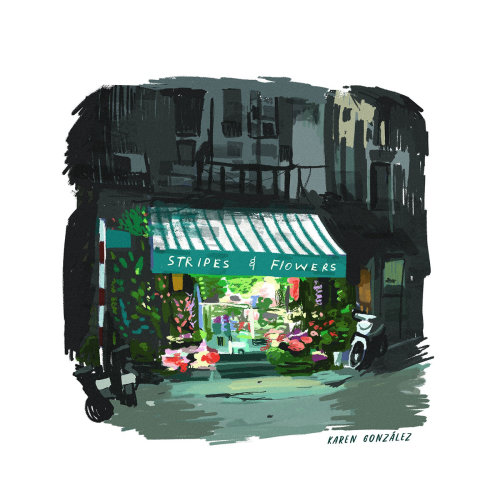 Stripes and Flower shop painting