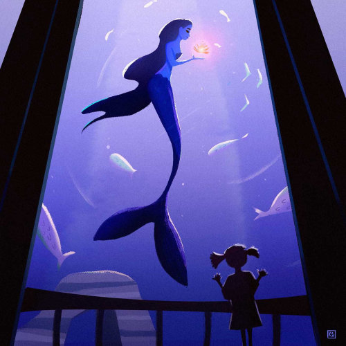 Dessin animé Mermay dans l&#39;aquarium