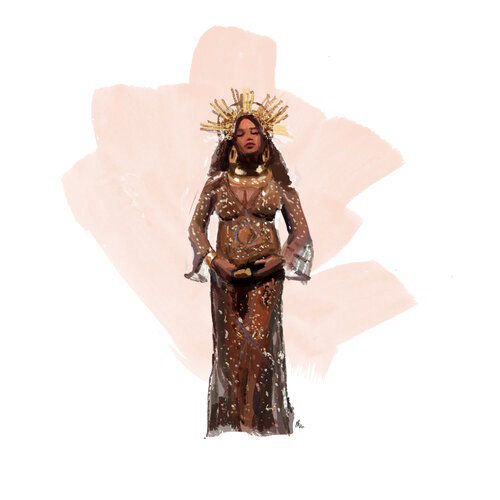 Illustration of Beyoncé's red carpet fashion