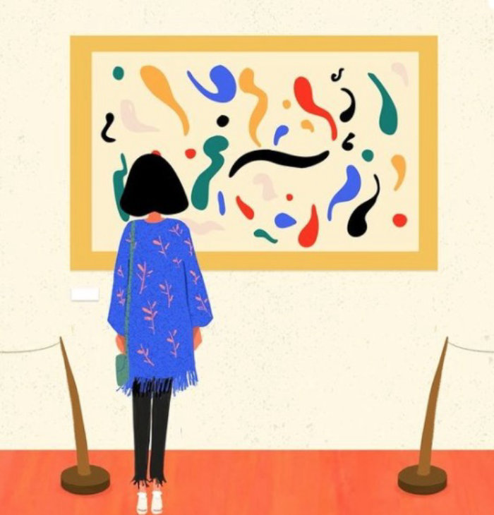 Graphics gif animation of Girl in the Museum