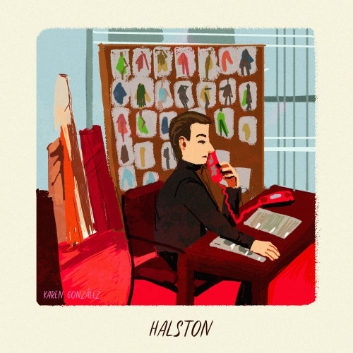 Depicting of Halston, American fashion designer