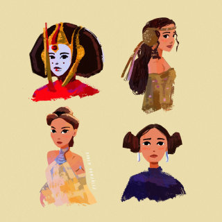 Retratos de dibujos animados de los personajes de Padmé Amidala Star Wars