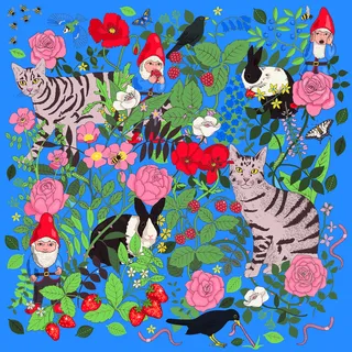 Bright blue Garden gnomes print