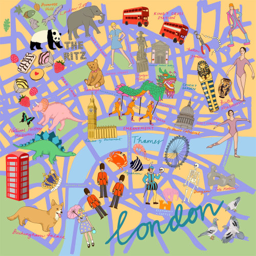 Écharpe d&#39;illustration des rues de Londres par Karen Mabon pour la National Portrait Gallery Shop