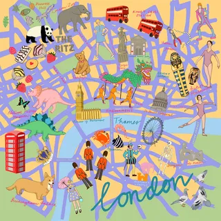 London streets illustration scarf by karen mabon for the National Portrait Gallery Shop