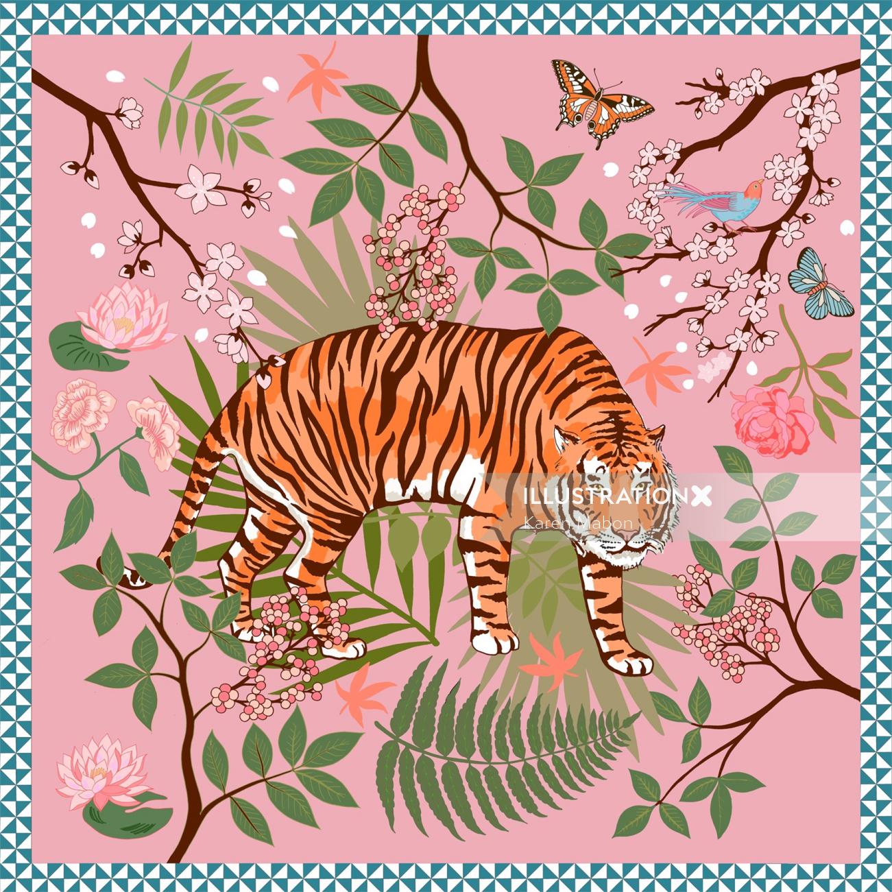 Karen Mabon Silk Tiger Print Scarf