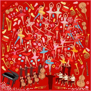 Bufanda de seda con estampado rojo &#39;night At The Theatre&#39; para mujer