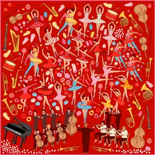 Women's Red 'night At The Theater' Print Silk Scarf