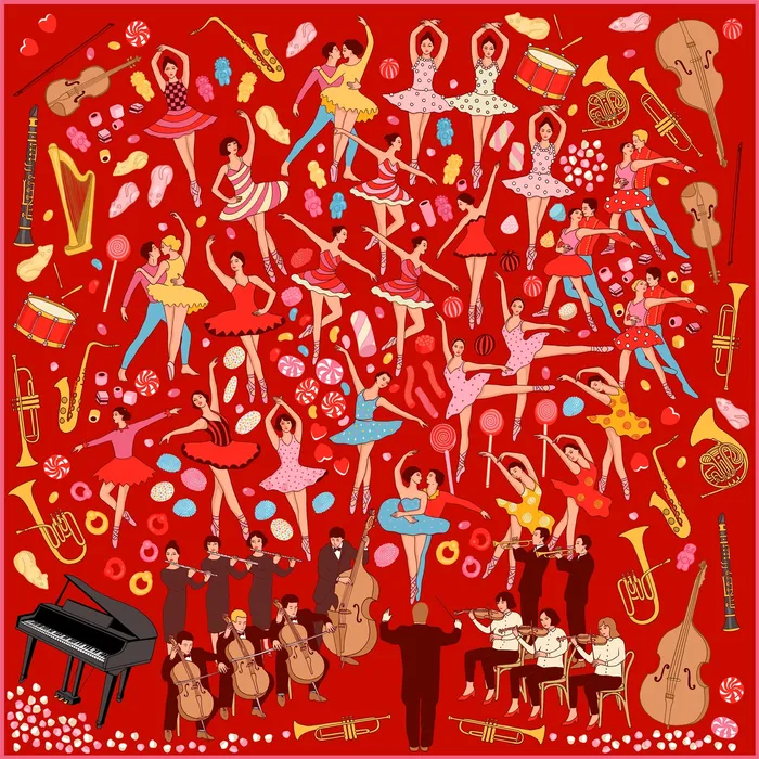 Women's Red 'night At The Theater' Print Silk Scarf