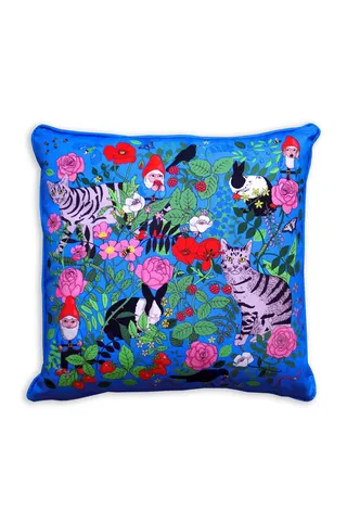 Bright blue Garden gnomes cushion