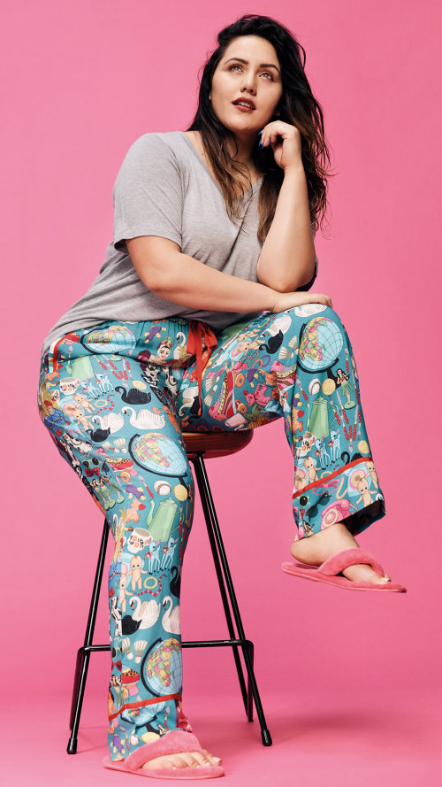 Model wearing Silk Pyjamas designed by karen mabon