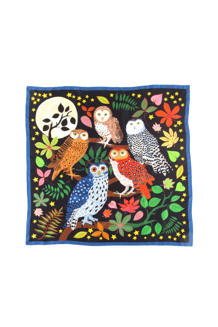 Parliament of Night Owls printed on Silk Scarf