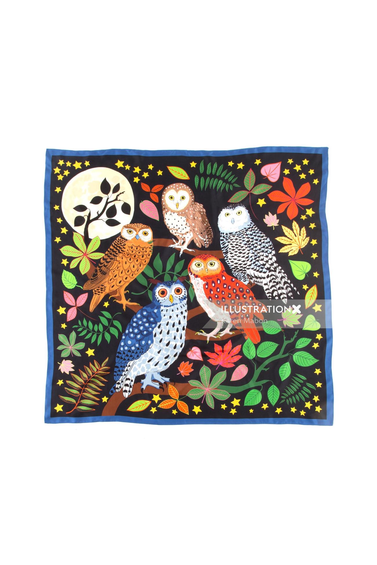 Parliament of Night Owls impresso em lenço de seda