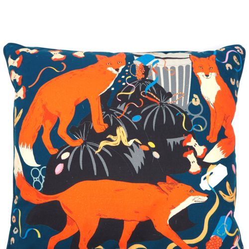 Midnight feast -foxes scavenging in bins washable cushion