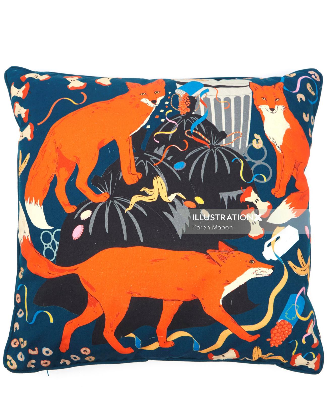 Midnight feast -foxes scavenging in bins washable cushion