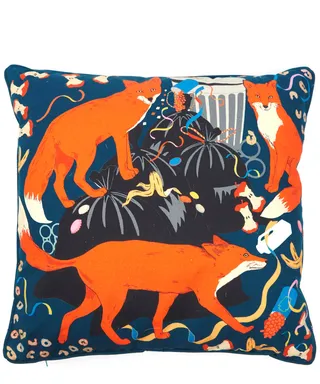 Midnight feast -foxes scavenging in bins washable cushion