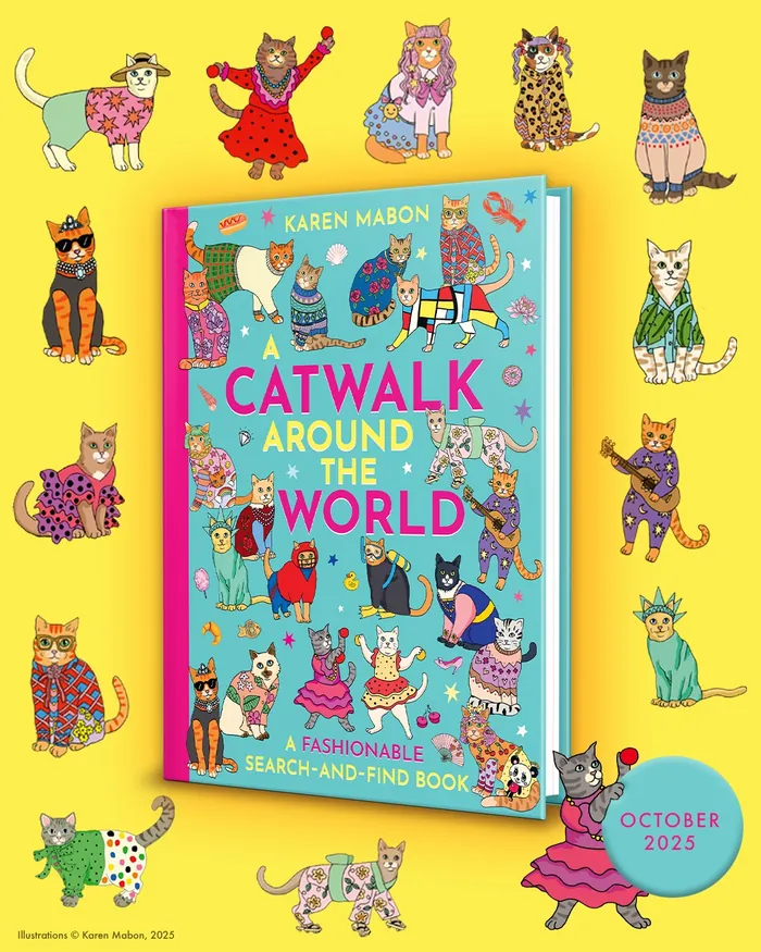 Catwalk Around the World book cover with various stylish illustrated cats