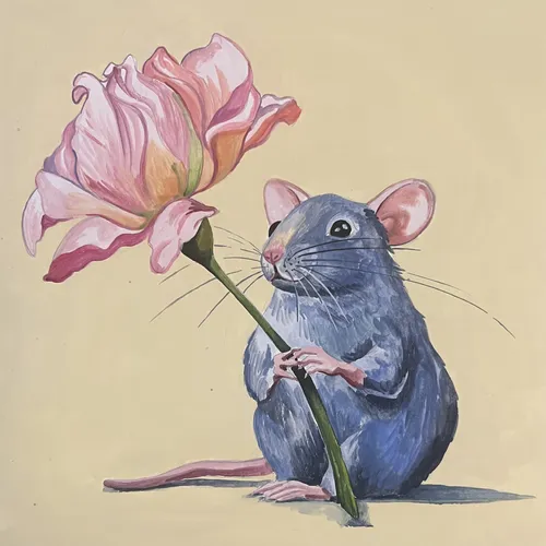纸上水粉画《恋爱中的老鼠》
