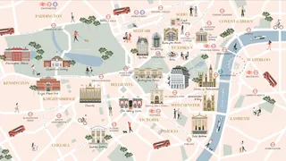 Illustrated Central London map with landmarks and streets by Kate Snell