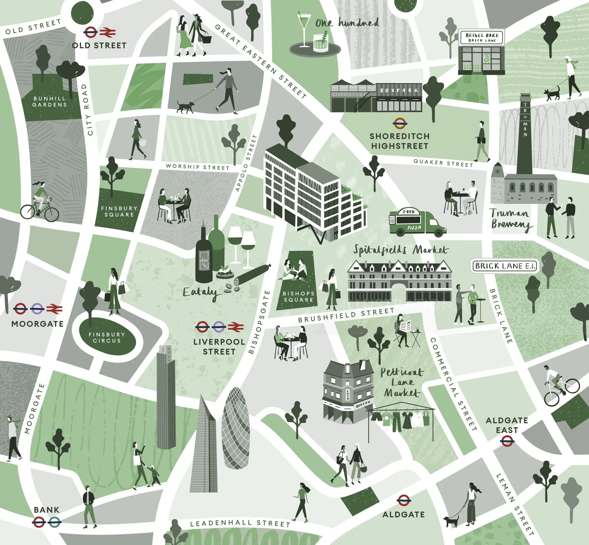Illustrated map of London landmarks and streets by Kate Snell