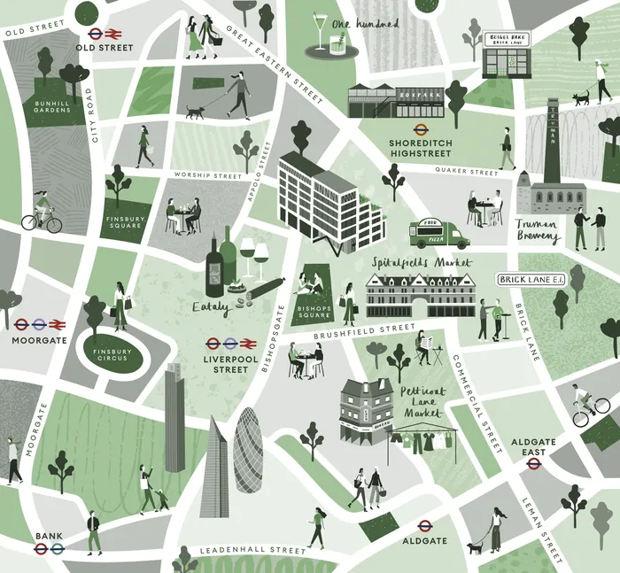 Illustrated map of London landmarks and streets by Kate Snell