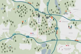 Illustrated map of London suburbs, parks, and roads by Kate Snell