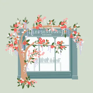 Perfume shopfront with floral decorations by Kate Snell